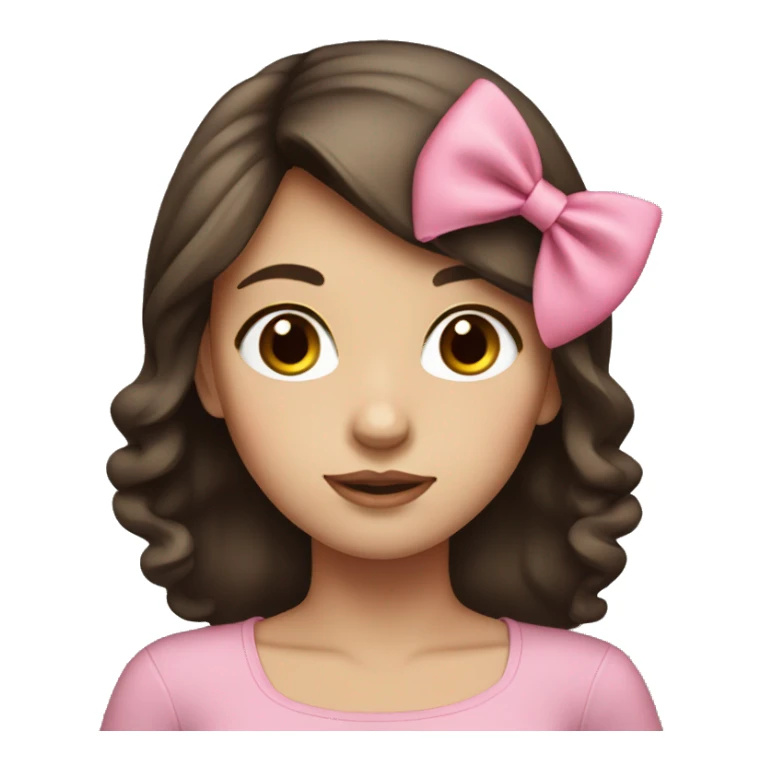 Girl with long dark brown hair pink bows round face  sticker