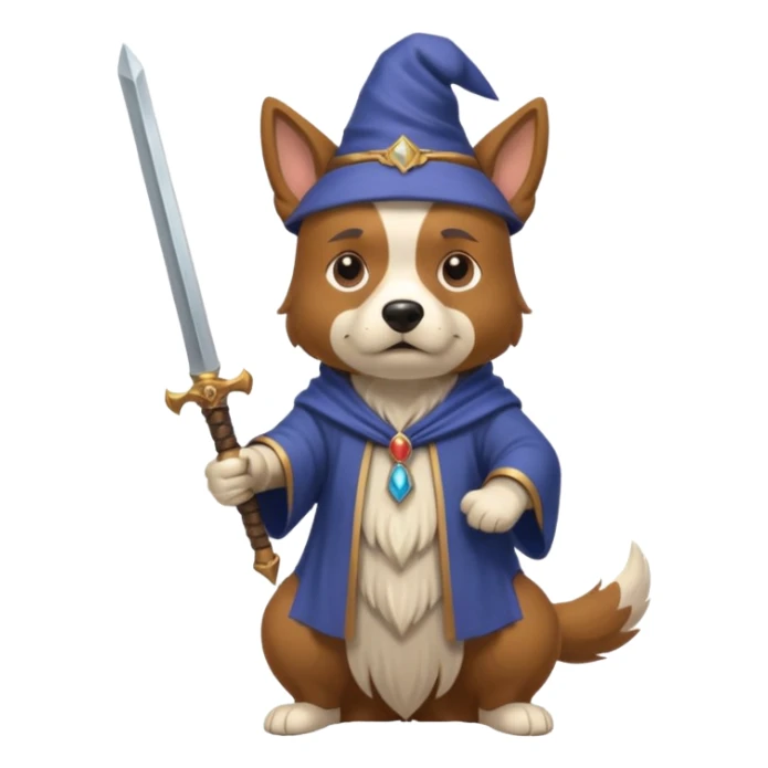 Dog wizard pulling a sword out of a stone sticker