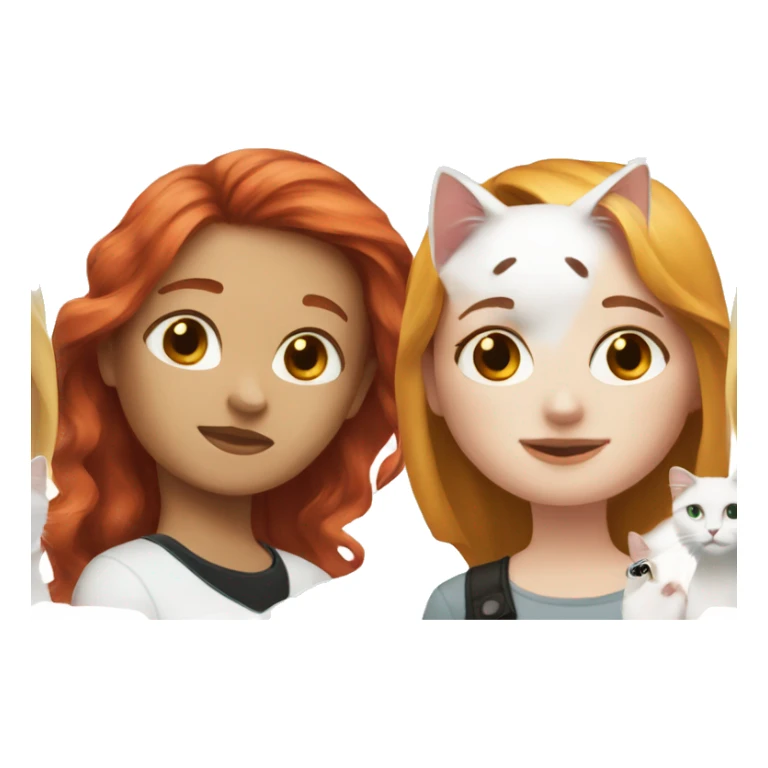 A red-haired girl with long hair and a white cat with black spots sticker