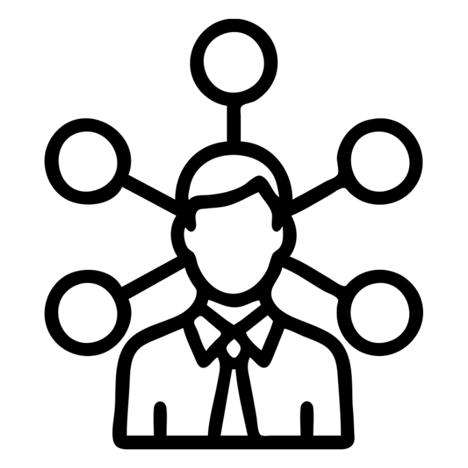network marketing professional, outline icon style, person with network diagram, minimal and professional sticker
