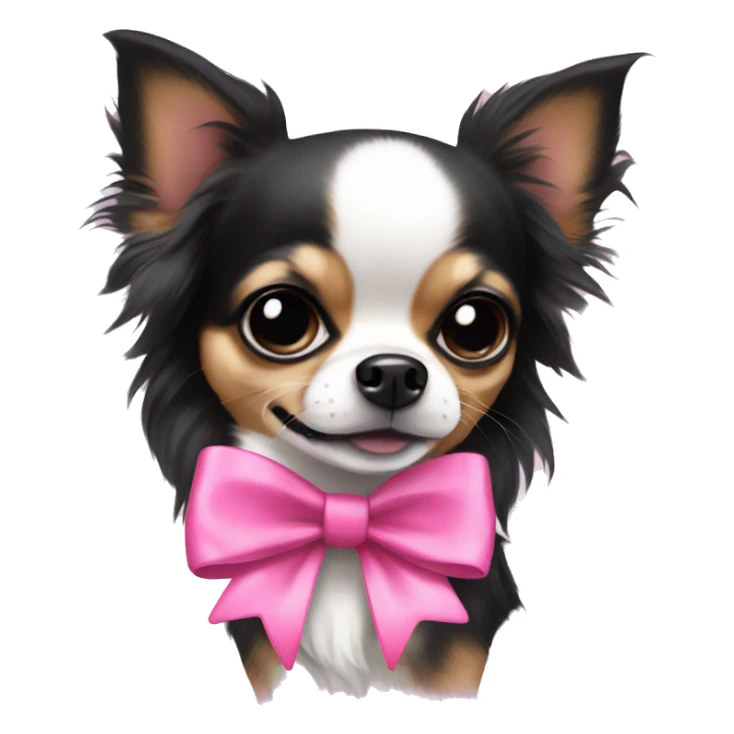 Black long haired chihuahua with a pink bow sticker
