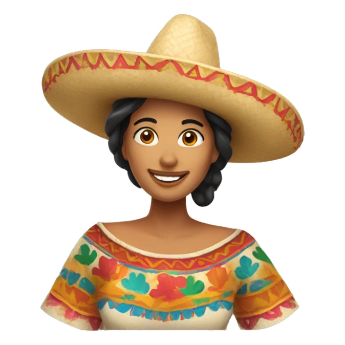 Happy mexican woman in a sombrero holding a 🌭  sticker
