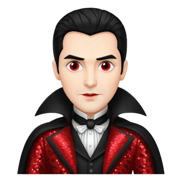 Count Dracula from Universal Monsters with jet black hair, black and red sequin outfit  sticker
