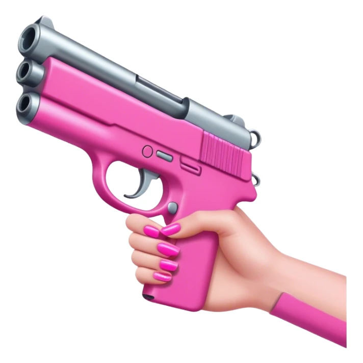 White girl hand with pink nails holding a pink gun sticker