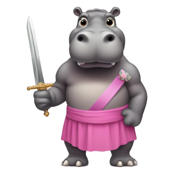 Hippopotamus wearing pink dress and carrying a sword sticker