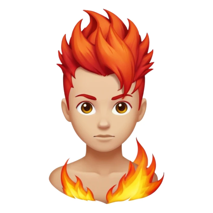 bright red hair upward, flame-like mohawk emoji sticker