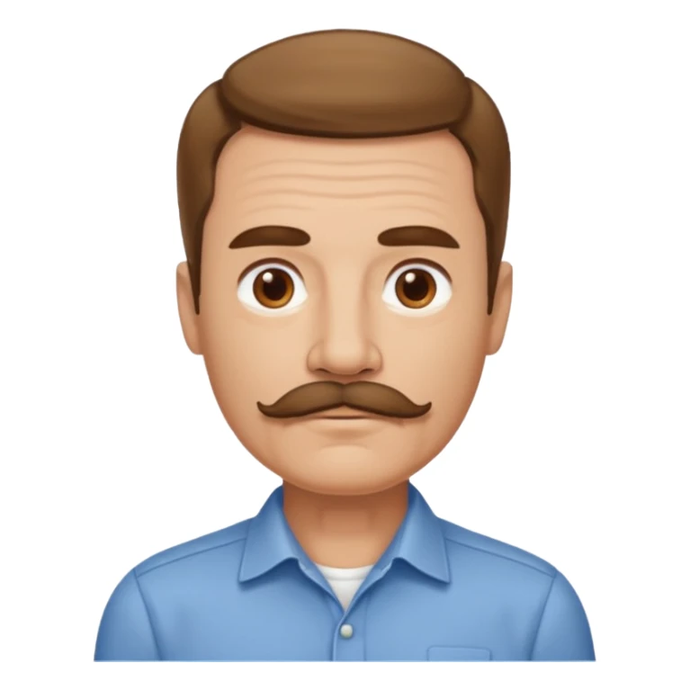 man with mustache, brown hair, 50 years old, shirt, high temple sticker