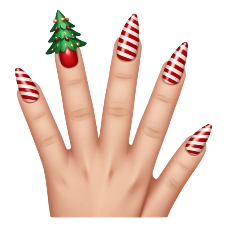 Create a nail design that is red, aesthetically pleasing, Christmas-themed, and girly. There are five fingers. sticker