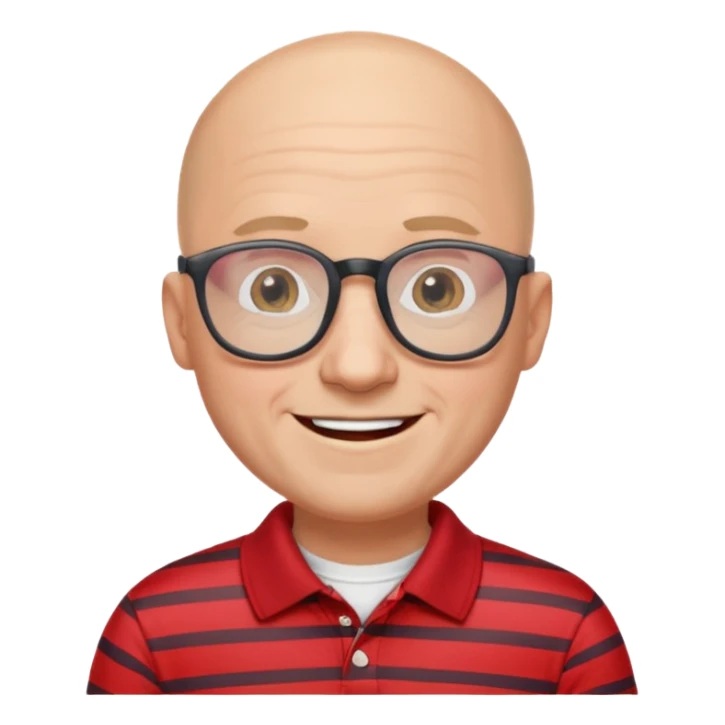 happy bald man with red striped polo wearing glasses sticker