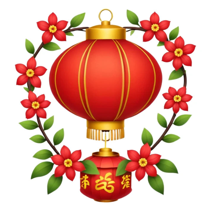 cute chinese red lantern with flowers sticker