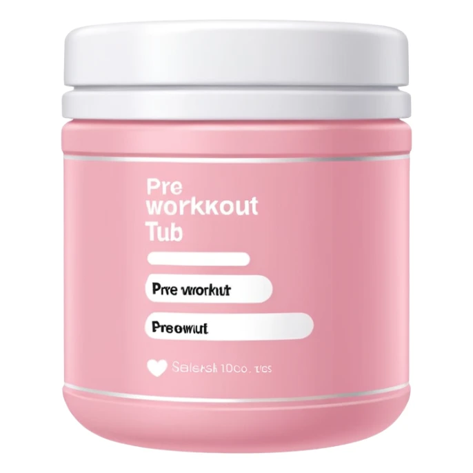 Pastel pink pre-workout tub with sleek white text, minimal background sticker
