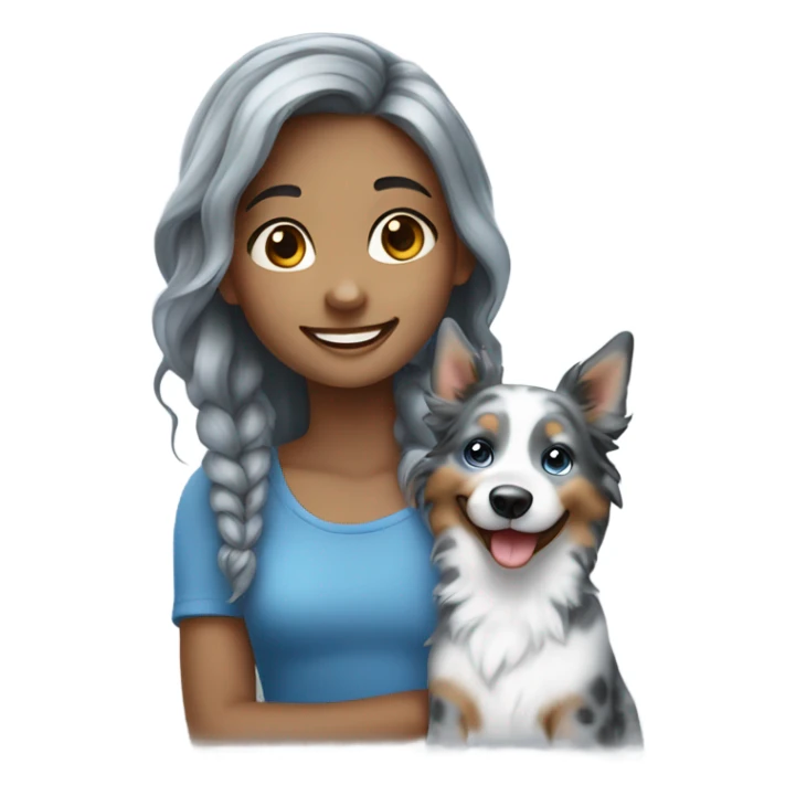 smiling girl with blue Merle sticker