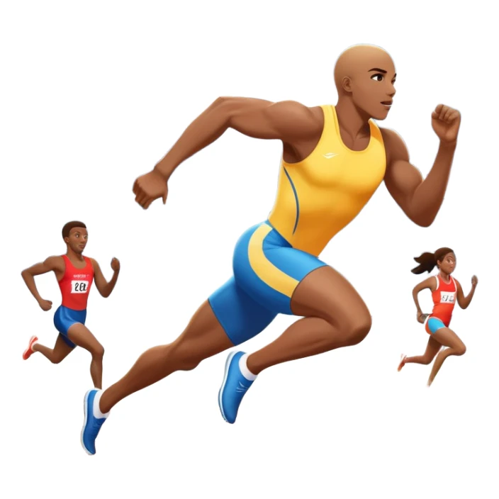 An icon featuring The background showcases a vibrant stadium with cheering fans, bright lights, and a clear sky. an athlete sprinting on a track, with powerful strides and determination. The athlete's motion is dynamic, emphasizing speed and competition. sticker