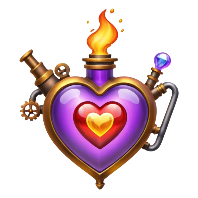 steampunk heart with magic red, violet, orange and yellow potions flying  sticker