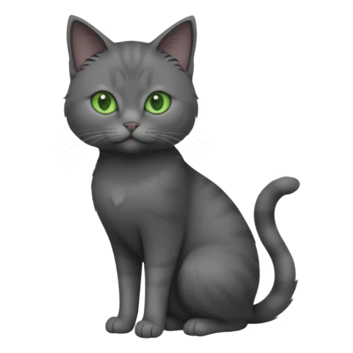 full body view of beautiful female solid dark grey cat with green eyes, grey face, white toes and white patch on chest sticker