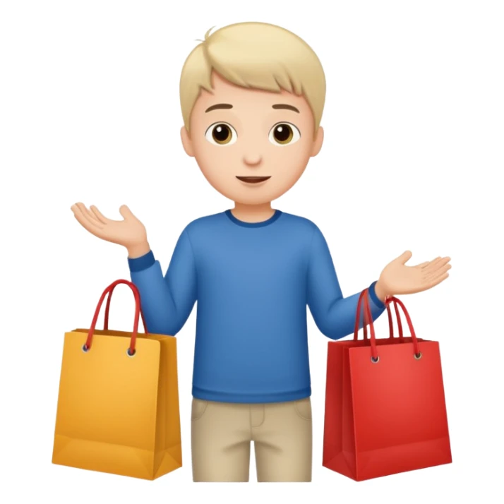 Boy going to the store for shopping, cartoon illustration, white background sticker