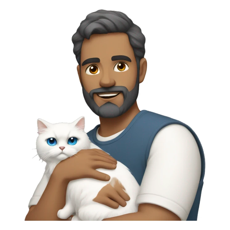 Latin man with beard holding white persian cat with blue eyes  sticker