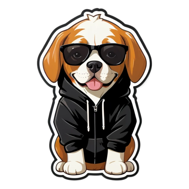 Dog wearing sunglasses and black hoodie  sticker