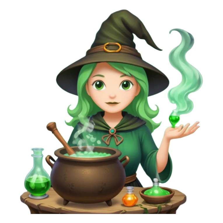 green witch cooking potion sticker