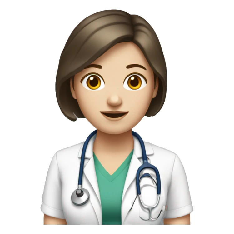 White girl with brunette short hair with stethoscope sticker