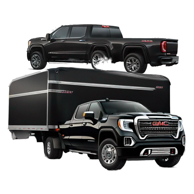 Black 2022 GMC sierra Denali with a gooseneck trailer carrying a razor sticker