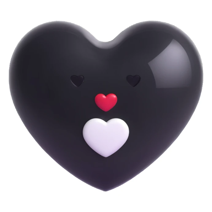 Chanel heart with a glossy finish, elegant, black and white color palette, 3D emoji style sticker