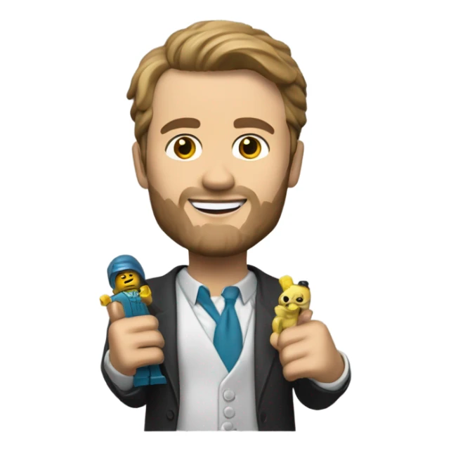 Dacid baszucki with a minifigure of himself sticker