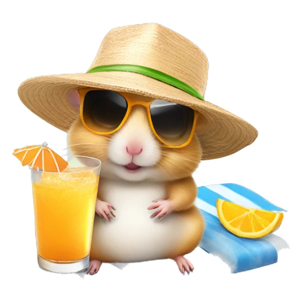 hamster with a sunhat and sunglasses drinking a coctail while laying in a sunbed sticker