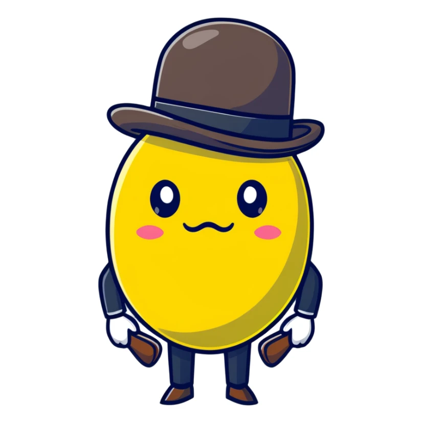 anime lemon character with monocle, necktie, and bowler hat sticker