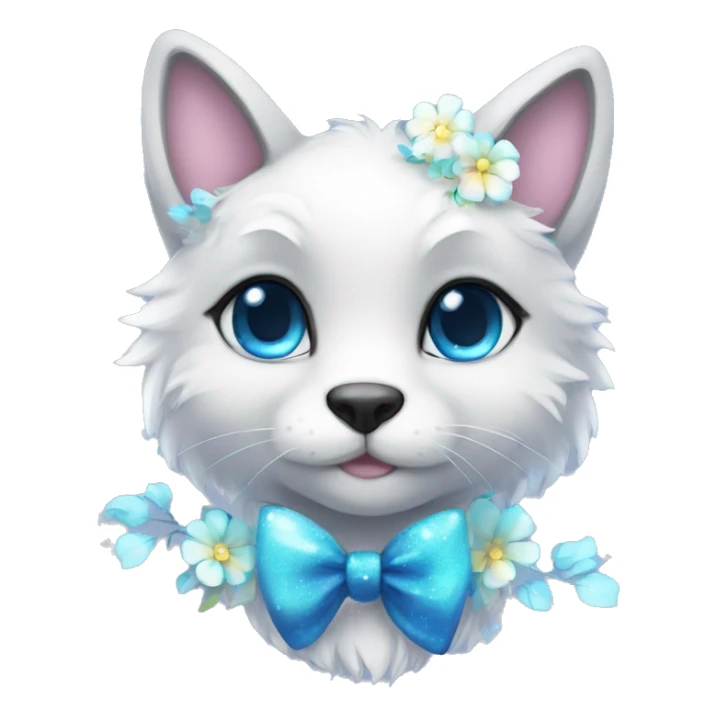 Anthro Cute Cool Kawaii gorgeous sparkly ethereal fantasy animal creature with blue eyes furry sona with flowers and bow tie beautiful aesthetic sticker