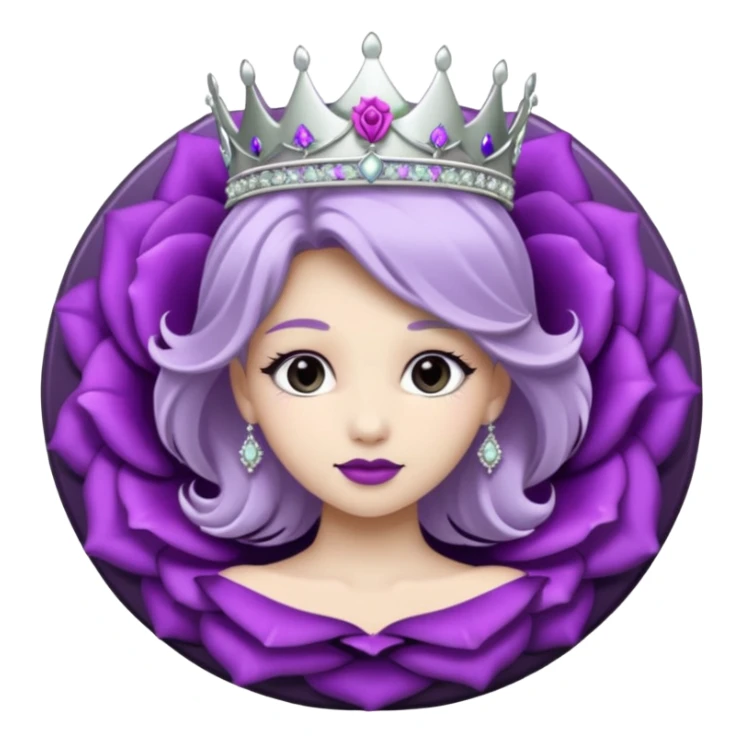 Purple rose flower, silver circle plaque, silver tiara sticker