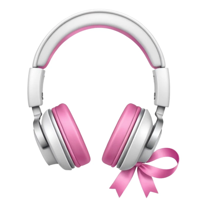 White headphones with pink ribbons on side sticker
