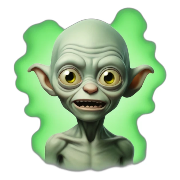 Gollum with green smoke behind sticker