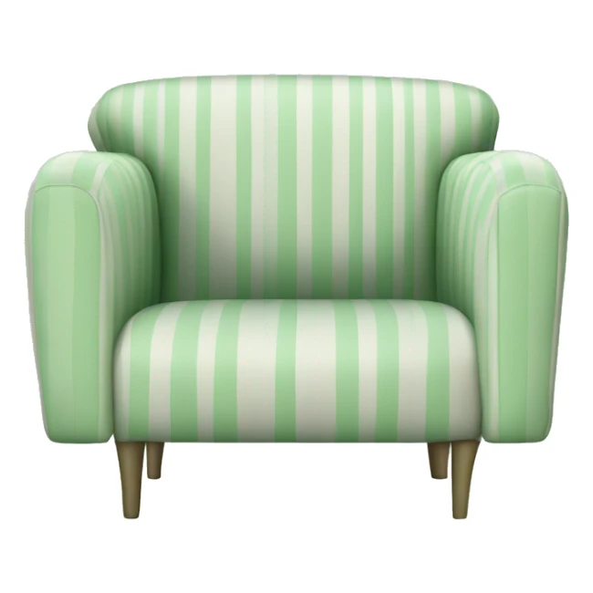 Striped pastel green and white sofa chair with square back and round front sticker