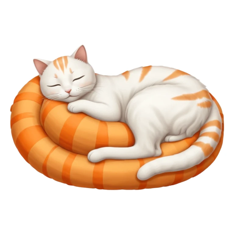 A white cat, curled up and asleep. Its fur has very faint orange stripes on the back and tail. sticker