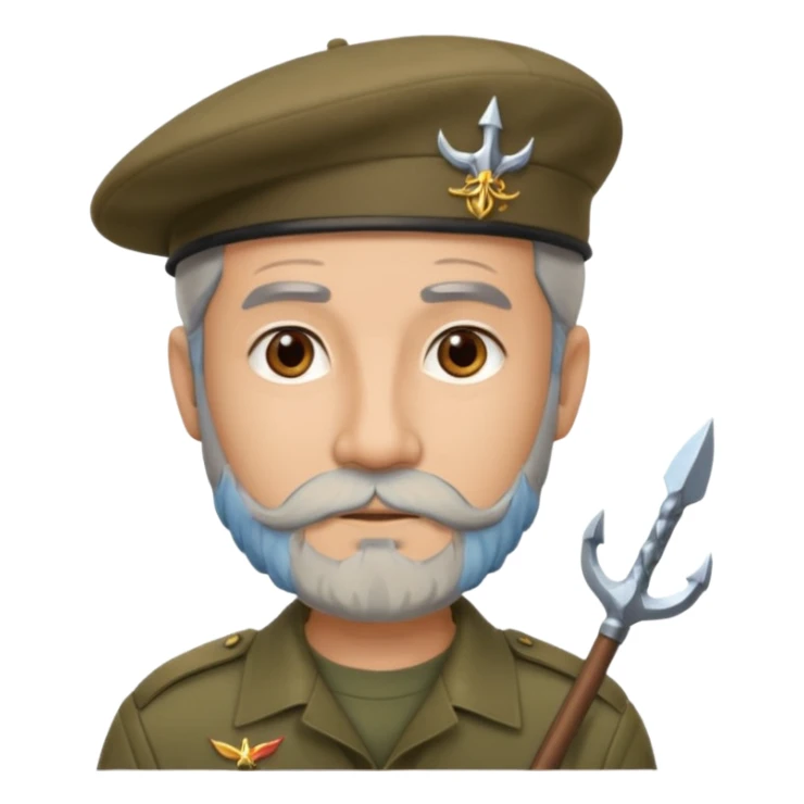 A man in military khaki beret with trident on cockarde with grey beard and brown eyes. sticker