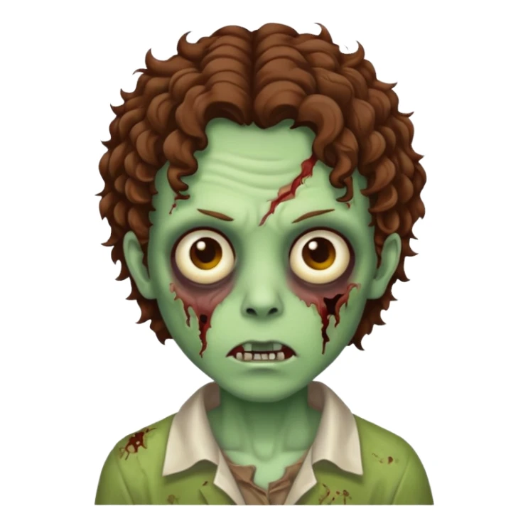 Zombie with lil bit curly medium brown hair sticker