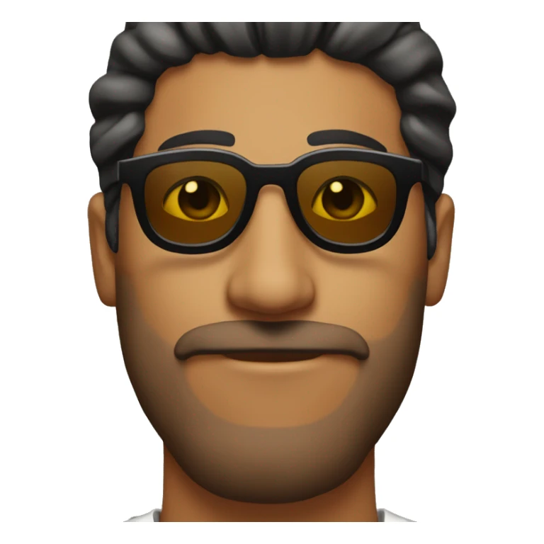 Brown man, with medium size beard, mans bun and sun glases sticker