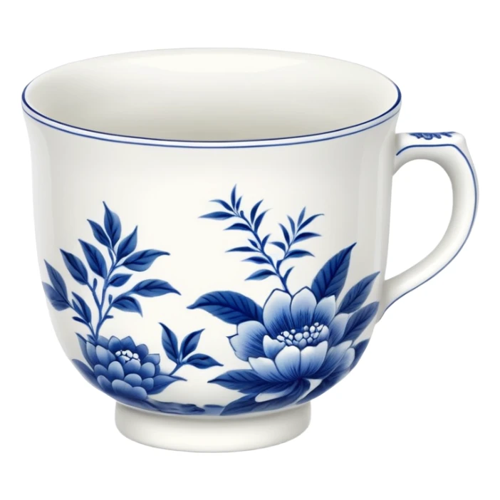 traditional Chinese tea cup with blue and white porcelain design without handle, clean simple style sticker