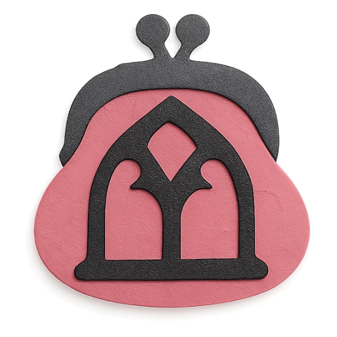 pink and black gothic coin purse, layered paper textures, handmade look, soft shadows sticker