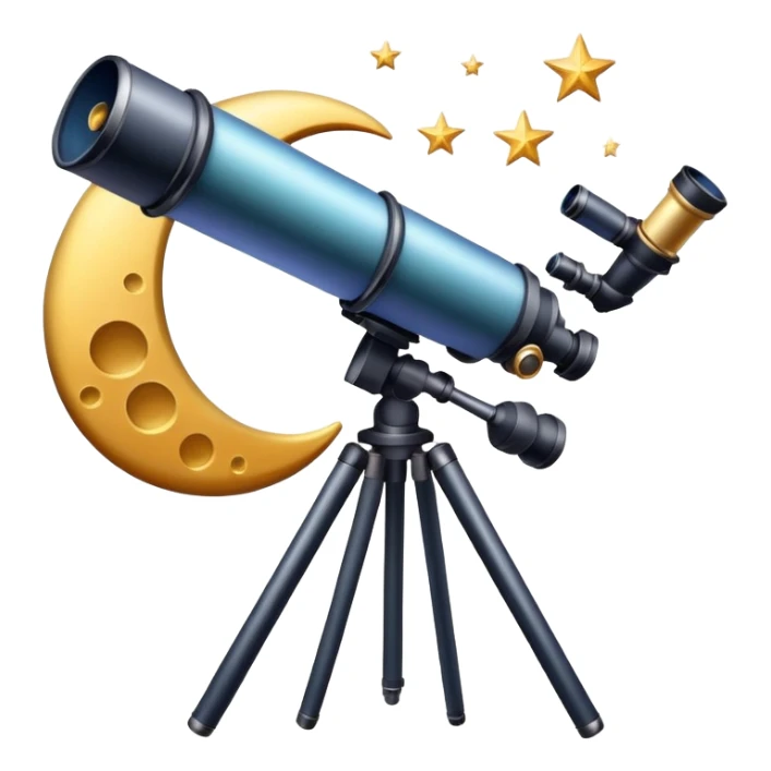 An icon featuring a telescope, stars, and a planet, symbolizing astronomy. The design includes a crescent moon, distant galaxies, and constellations, representing the study of space and celestial bodies. Transparent background highlights the exploration of the universe and cosmic phenomena. sticker