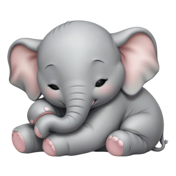 Meme-Worthy Cute Sleeping Baby Elephant Portrait Emoji, Head resting peacefully with a contented smile, showcasing a delightfully tiny build and a luxuriously soft gray hide, eyes shut in a serene, restful nap, Simplified yet hilariously adorable features, highly detailed, glowing with a soft, drowsy light, high shine, relaxed and utterly lovable, stylized with an air of playful laziness, bright and heartwarming, soft glowing outline, capturing the essence of a comically sleepy baby elephant, so meme-worthy it feels like it could instantly become the next viral sensation of adorable slumber! sticker