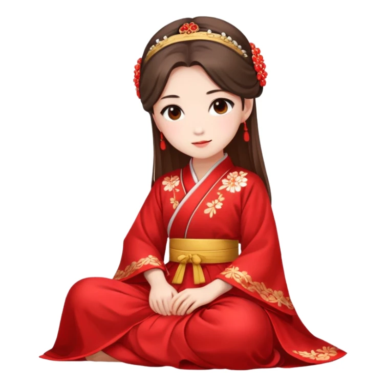Beautiful girl wearing red Hanfu wedding dress sitting sticker