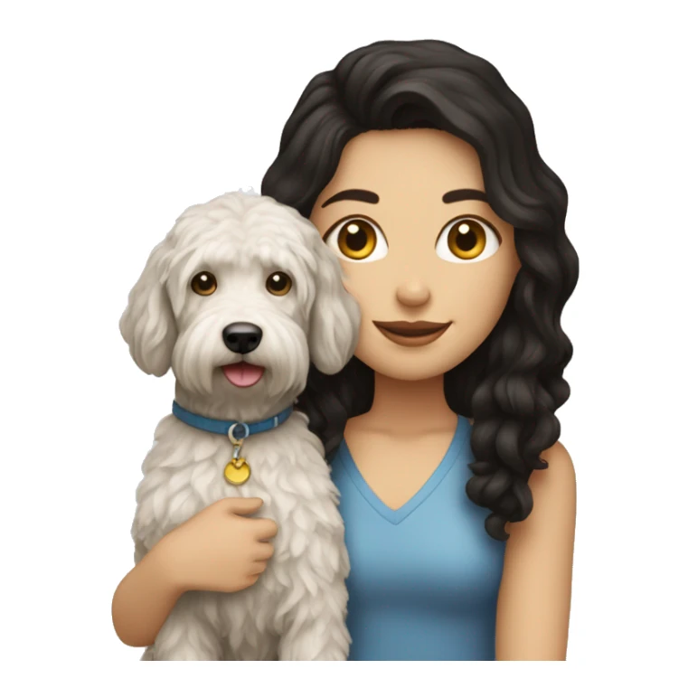 black haired white girl with labradoodle dog sticker