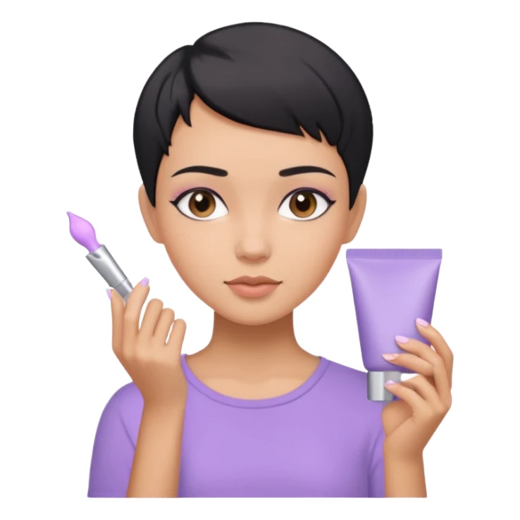 tan girl with pastel purple shirt with black hair & a pixie, doing her skin care sticker