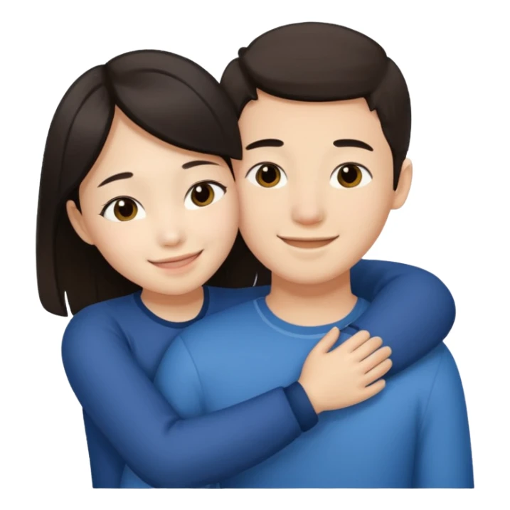 Asian girl hugging white brunette boy sticker