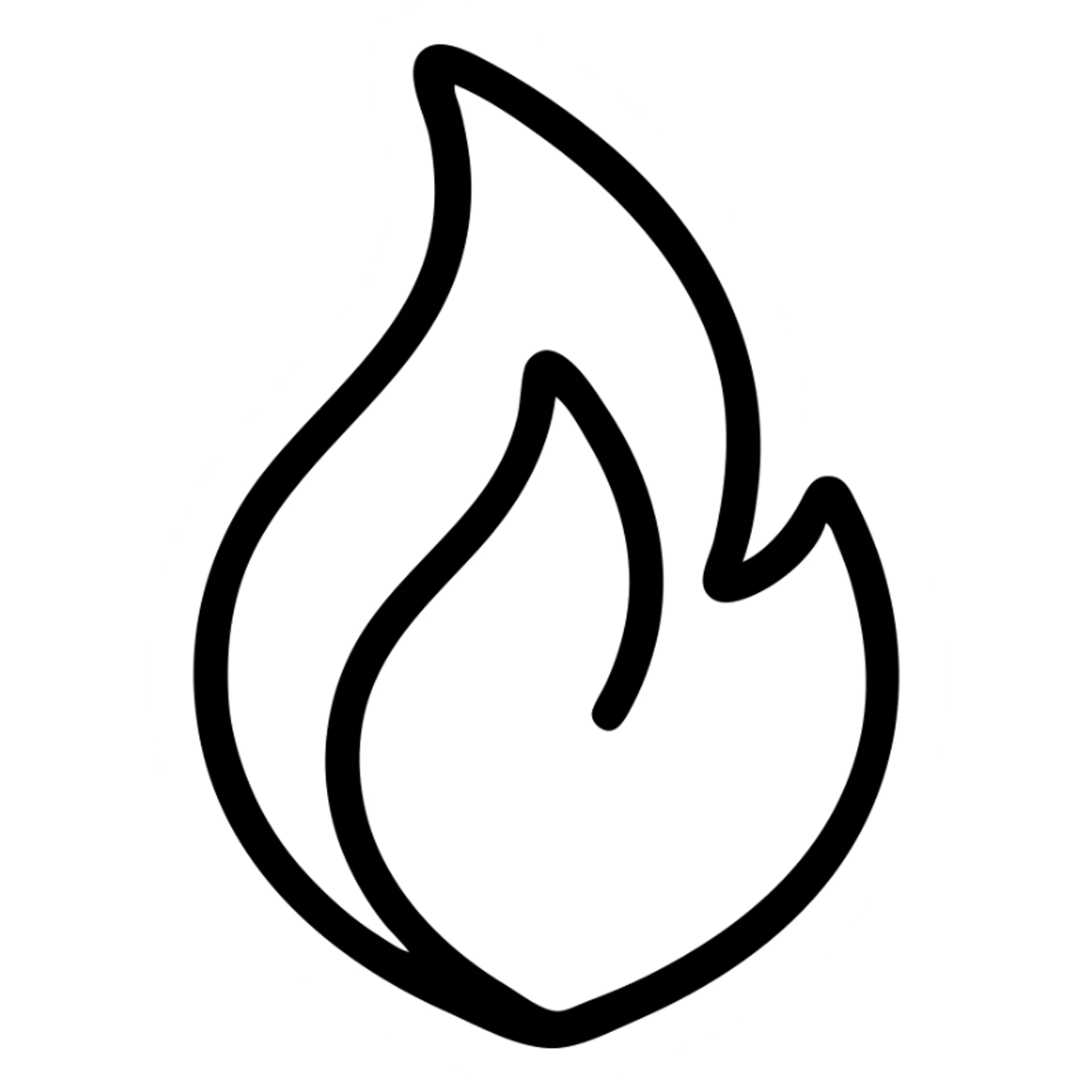 abstract flame shape, bold black outline, geometric style sticker