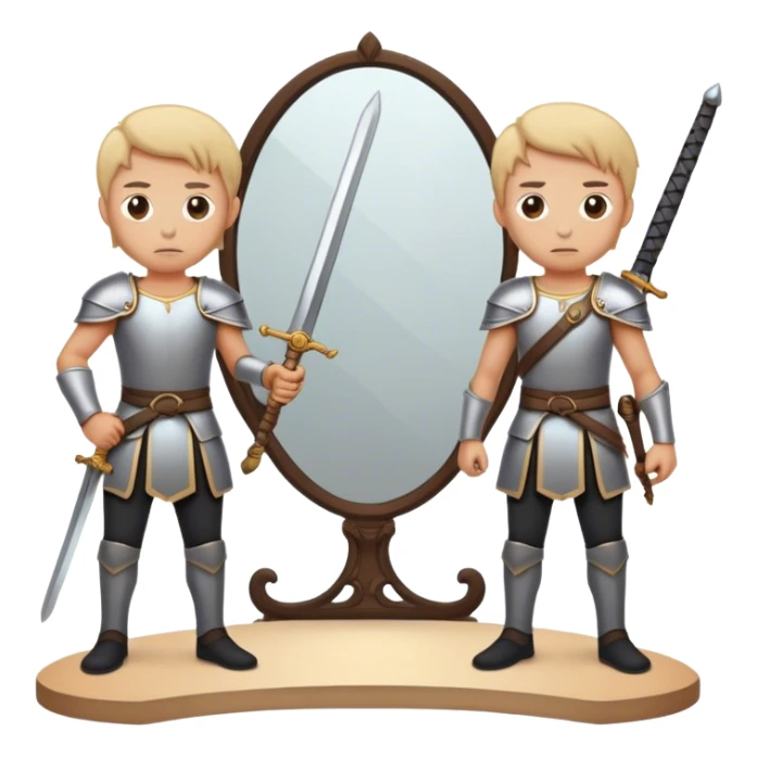 the sword on the floor and a mirror person sticker