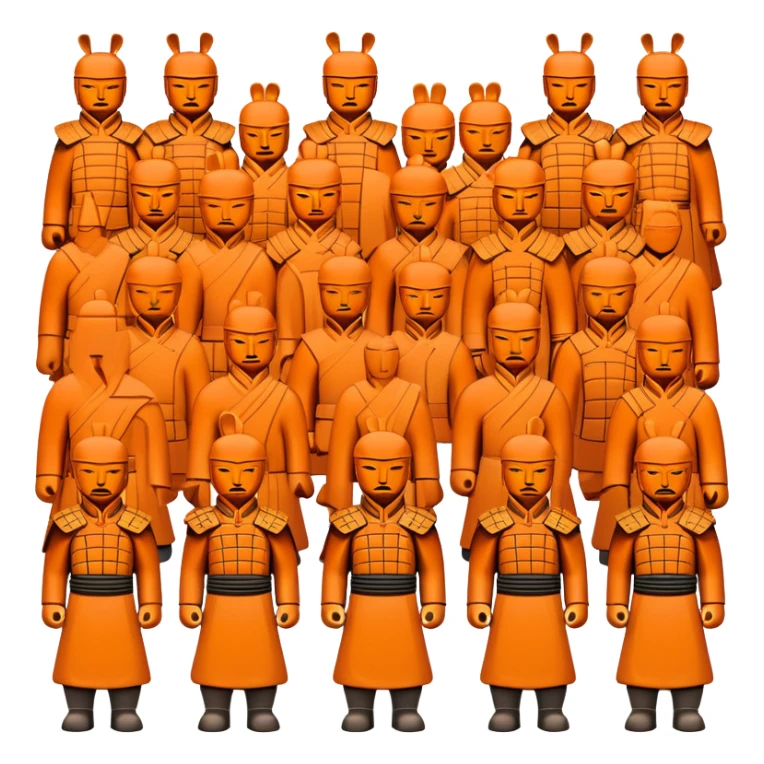 Terracotta Army Xi'an, simplified emoji style with bold outlines and bright colors, cartoon style ancient warrior statues lined up sticker
