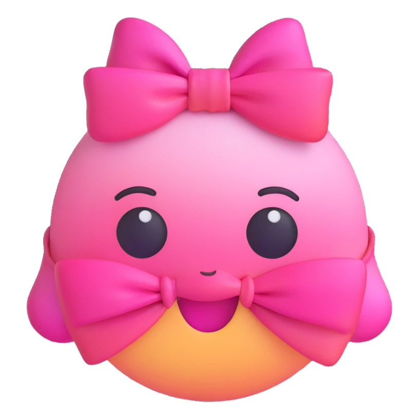 pink innocent pretty emoji with bow on head soft gradient colors sweet bashful look sticker